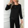 Kadın Uzun Kollu Bisiklet Yaka Pulpayetli Viskon Iki Iplik Bluz Ve Pantolon Ikili Takım