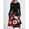 Kadın Uzun Kollu çiçek Baskılı Midi Mikro Elbise