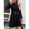 Kadın Uzun Kollu Dantelli Kloş Mini Ithal Krep Elbise
