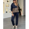 Kadın Uzun Kollu Kapşonlu Leopar Desen Detaylı Viskon Iki Iplik Bluz Ve Pantolon Ikili Takım