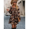 Kadın Uzun Kollu Kruvaze Yaka çiçek Desenli Dalgıç Elbise