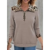 Kadın Uzun Kollu Leopar Yakalı Fermuarlı Waffle Bluz