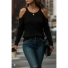 Kadın Uzun Kollu Omuzlardan Açık Askılı Yuvarlak Yaka Triko Bluz