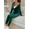 Kadın Uzun Kollu önden Fermuarlı Kadife Bluz Ve Pantolon Ikili Takım