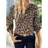 Kadın Uzun Kollu önden Fermuarlı Leopar Desenli Modal Bluz