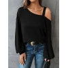 Kadın Uzun Kollu Tek Omuz Askı Detay Salaş Viskon Iki Iplik Bluz