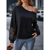 Kadın Uzun Kollu Tek Omuzu Açık Askılı Toka Ve Dantel Detay Viskon Iki Iplik Bluz