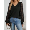Kadın Uzun Kollu V Yakalı Dantelli Viskon Iki Iplik Bluz