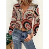 Kadın Uzun Kollu V Yakalı Desenli Süprem Bluz