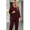 Kadın Uzun Kollu V Yakalı Pulpayet Viskon Iki Iplik Bluz Ve Pantolon Takım