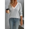 Kadın Uzun Kollu V Yakalı Waffle Bluz