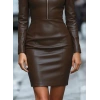 Kadın Uzun Kollu Yakalı Fermuarlı Mini Deri Elbise