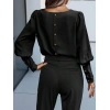 Kadın Uzun Kollu Yuvarlak Yakalı Düğmeli Ithal Krep Bluz