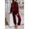 Kadın Uzun Kollu Yuvarlak Yakalı Kadife Bluz Ve Pantolon Takım