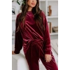 Kadın Uzun Kollu Yuvarlak Yakalı Kadife Bluz Ve Pantolon Takım