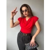 Kadın V Yaka Vatka Detay Kolsuz Dökümlü Bluz
