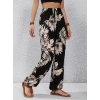 Kadın Yüksek Bel Bağcıklı Yaprak Desenli Süprem Pantolon