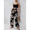 Kadın Yüksek Bel Bağcıklı Yaprak Desenli Süprem Pantolon