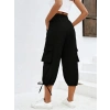Kadın Yüksek Bel Beli Lastikli Bağcıklı Cepli Kargo Viskon Iki Iplik Pantolon
