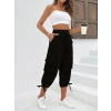 Kadın Yüksek Bel Beli Lastikli Bağcıklı Cepli Kargo Viskon Iki Iplik Pantolon