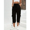Kadın Yüksek Bel Beli Lastikli Bağcıklı Cepli Kargo Viskon Iki Iplik Pantolon