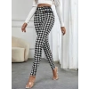 Kadın Yüksek Bel Kaz Ayağı Desenli Yan şerit Düğme Detaylı Dalgıç Pantolon