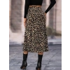 Kadın Yüksek Bel Leopar Desenli Midi Krep Etek