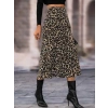 Kadın Yüksek Bel Leopar Desenli Midi Krep Etek