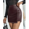 Kadın Yüksek Belli Yandan çivili Mini Deri Etek