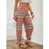 Kadın Yüksek Belli Yanlardan Yırtmaç Detaylı Desenli Bürümcük Pantolon