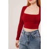 Kare Yaka Basic Bordo Bluz