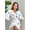 Kırmızı Yakası Çiçek otifli Kemerli Elbise