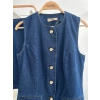 Kolsuz Yelekli Mini Etekli Denim Takım 10164