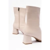 MSK-032 Bej Topuklu Fermuarlı Kadın Bot