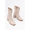 MSK-032 Bej Topuklu Fermuarlı Kadın Bot