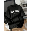 New York Baskılı Oversize Bisiklet Yaka Tshirt  iyah