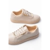 P-910 Bej Bağcıklı Taban Dikişli Günlük Kadın Spor