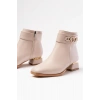 RM-502 Bej Toka Aksesuarlı Topuklu Fermuarlı Günlük Kadın Bot