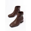 RM-502 Kahverengi Toka Aksesuarlı Topuklu Fermuarlı Günlük Kadın Bot