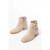 RM-504 Bej Süet Toka Aksesuarlı Topuklu Fermuarlı Günlük Kadın Bot