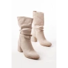 RS-2430 Bej Topuklu Körüklü Günlük Kadın Bot
