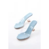 S-619 Bebe Mavi Rugan Şeffaf Bantlı Şeffaf Topuklu Yuvarlak Burunlu Kadın Terlik