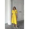 Sarı Işıltılı Kemerli Kruvaze Elbise