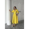 Sarı Işıltılı Kemerli Kruvaze Elbise