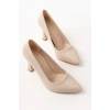 ST-001 Bej Rugan Günlük 9 cm Topuklu Bayan Stiletto Ayakkabı