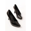 ST-001 Siyah Rugan Günlük 9 cm Topuklu Bayan Stiletto Ayakkabı
