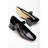 ST-006 Siyah Rugan Günlük 4 cm Topuklu Bayan Ayakkabı