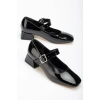 ST-006 Siyah Rugan Günlük 4 cm Topuklu Bayan Ayakkabı