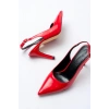 ST-1153 Kırmızı Rugan Günlük Arkası Açık 9 cm Topuklu Kadın Ayakkabı
