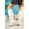 SYT-2002 Beyaz Körüklü Kalın Topuklu Günlük Bayan Çizme